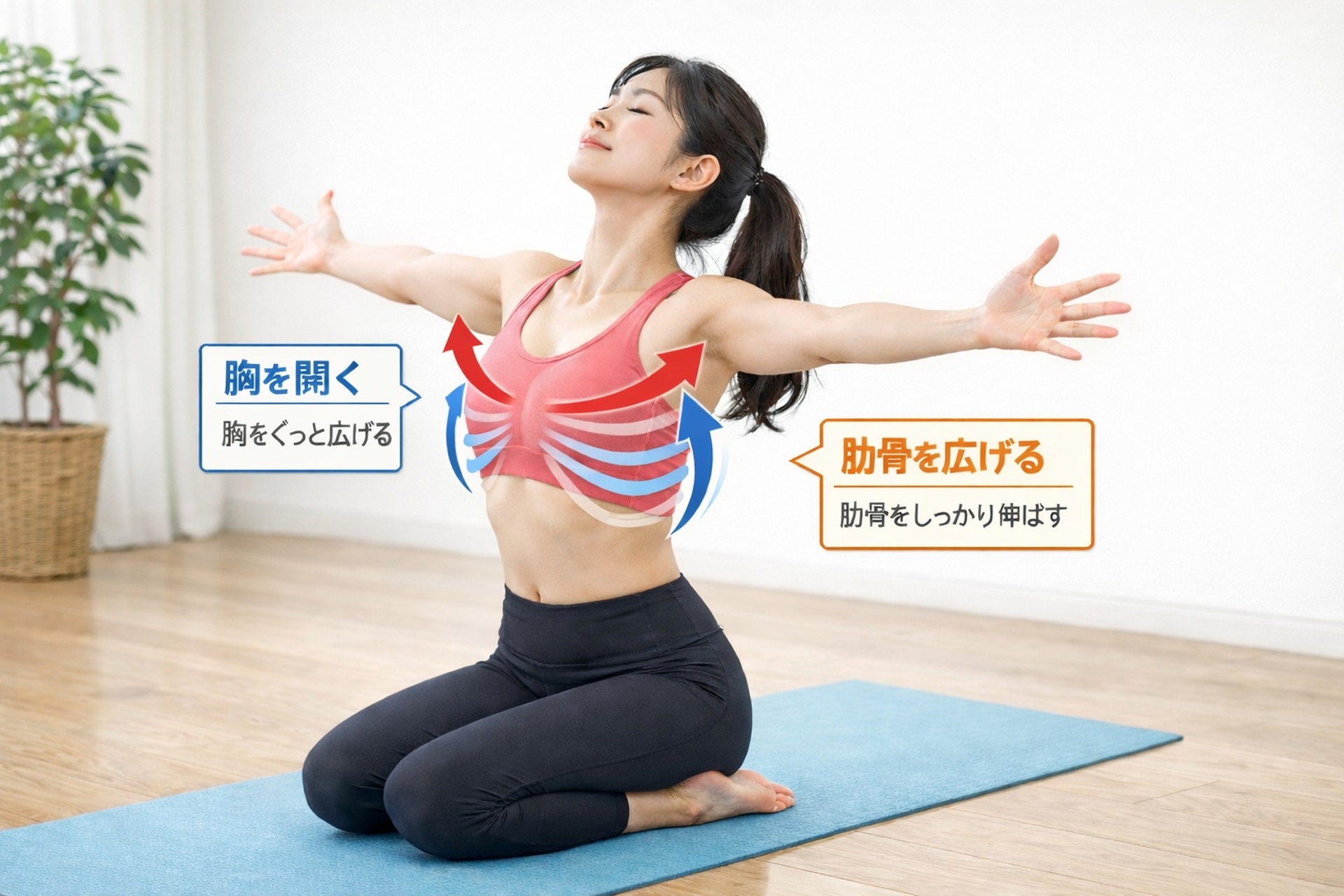 胸と肋骨を広げるストレッチ